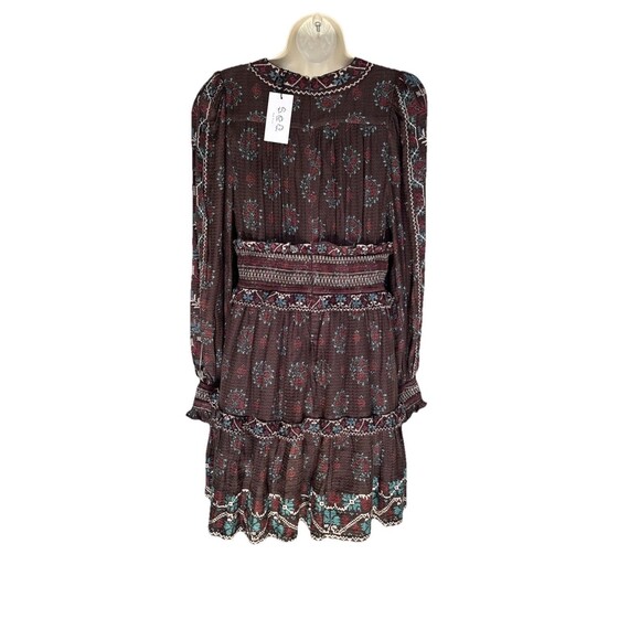 NWT SEA NY Ellabeth Size 8 Boho V-Neck Brown Cotton Blend Long Sleeve Dress  New - Picture 2 of 16